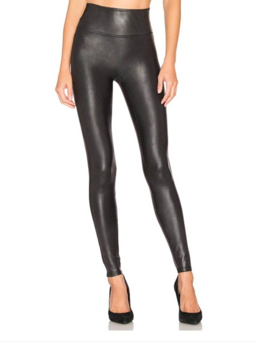 SPANX Black Faux Leather Leggings Ankle Skinny Pants Stretch Slimming Medium